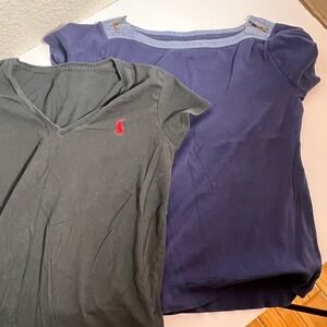 Ralph Lauren‎ Women's T-Shirt Bundle: Black V-Neck & Blue Crew Neck
